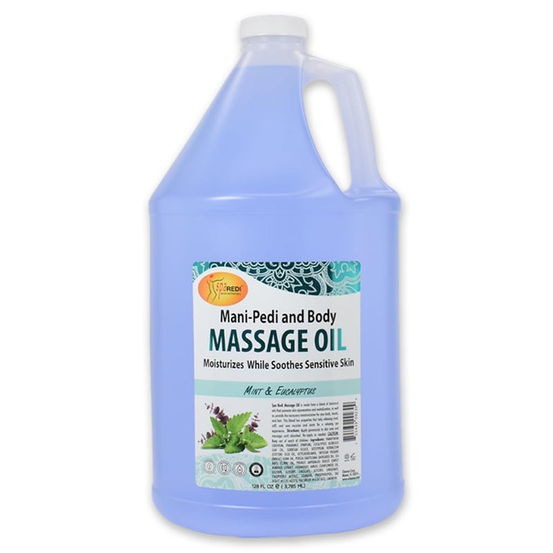 SPA REDI Massage Oil Mint Eucalyptus 128 Oz Professional Pedicure Manicure Body Massage Therapy Made with Almond Oil Cotton Seed Oil Sunflower Oil Avocado Oil Essential Oils Vitamin E